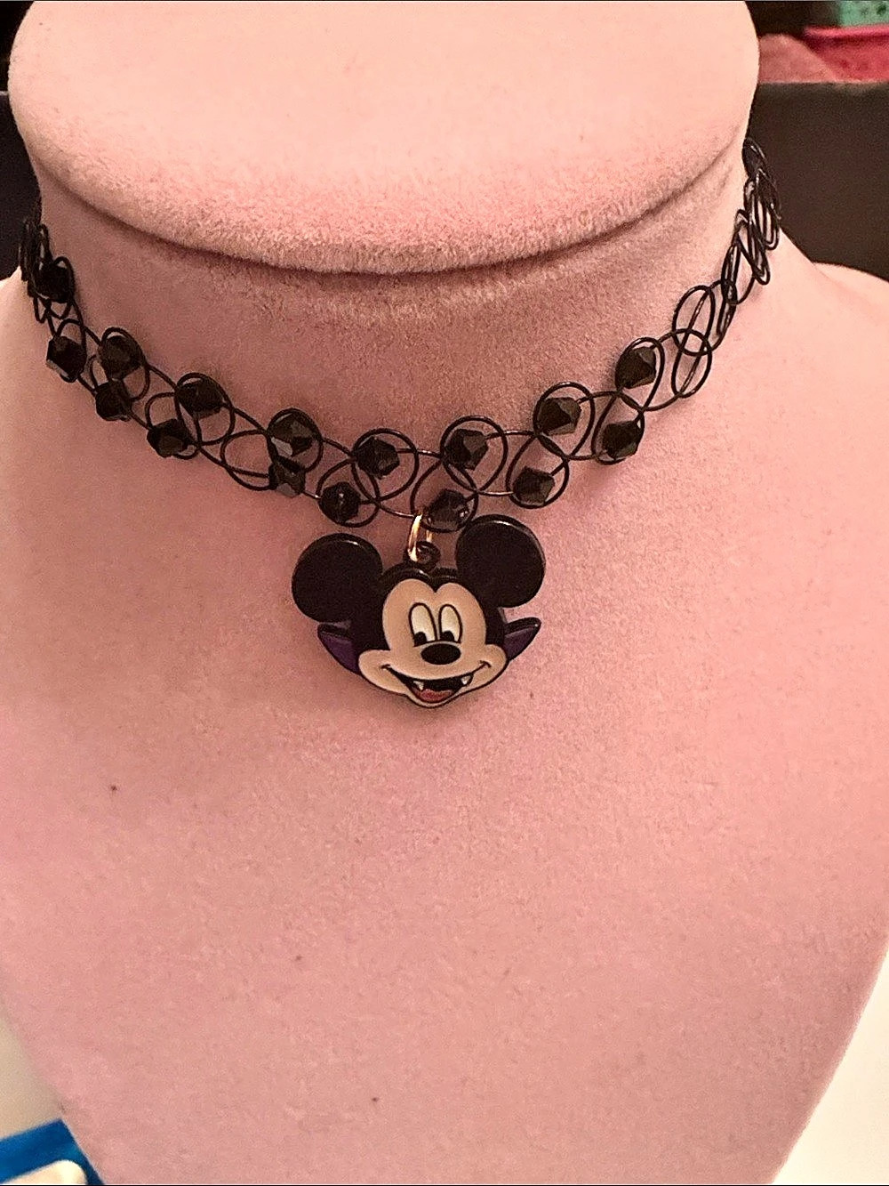 Disney Mickey Mouse Pendant Tattoo Choker Necklace Black